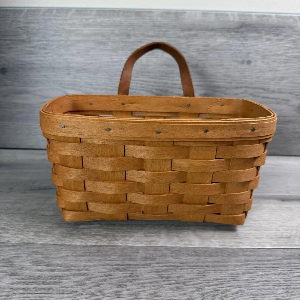 Vintage 1991 Longaberger Hanging Basket Small Brown Wall Organizer 8 inch